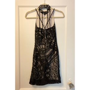 Charlotte Russe strappy, lace, halter bodycon dress XS